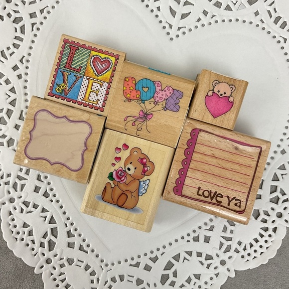 Vintage & new teddy bear frames heart rubber stamp lot - Picture 1 of 7